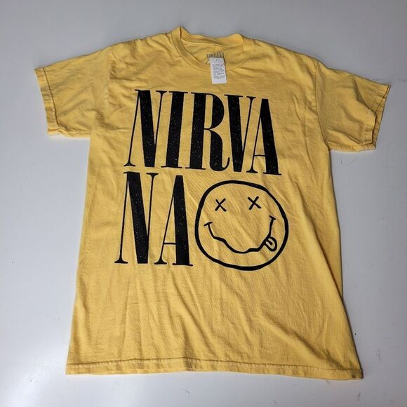 NEW NIRVANA M MEDIUM YELLOW SHORT SLEEVE COTTON TSHIRT NWT - Picture 1 of 6